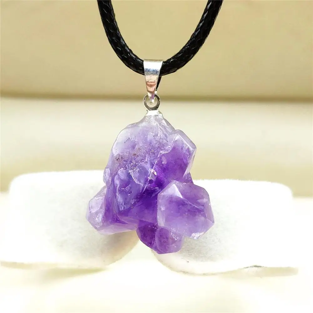 100% натуральный Лавандовый аметист кварц фиолетовый сырье кристалл кулон мода 23x22