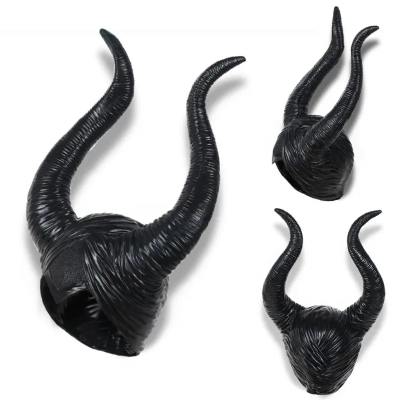 Хэллоуин латексный головной убор шапка черные длинные рога злая королева ведьма