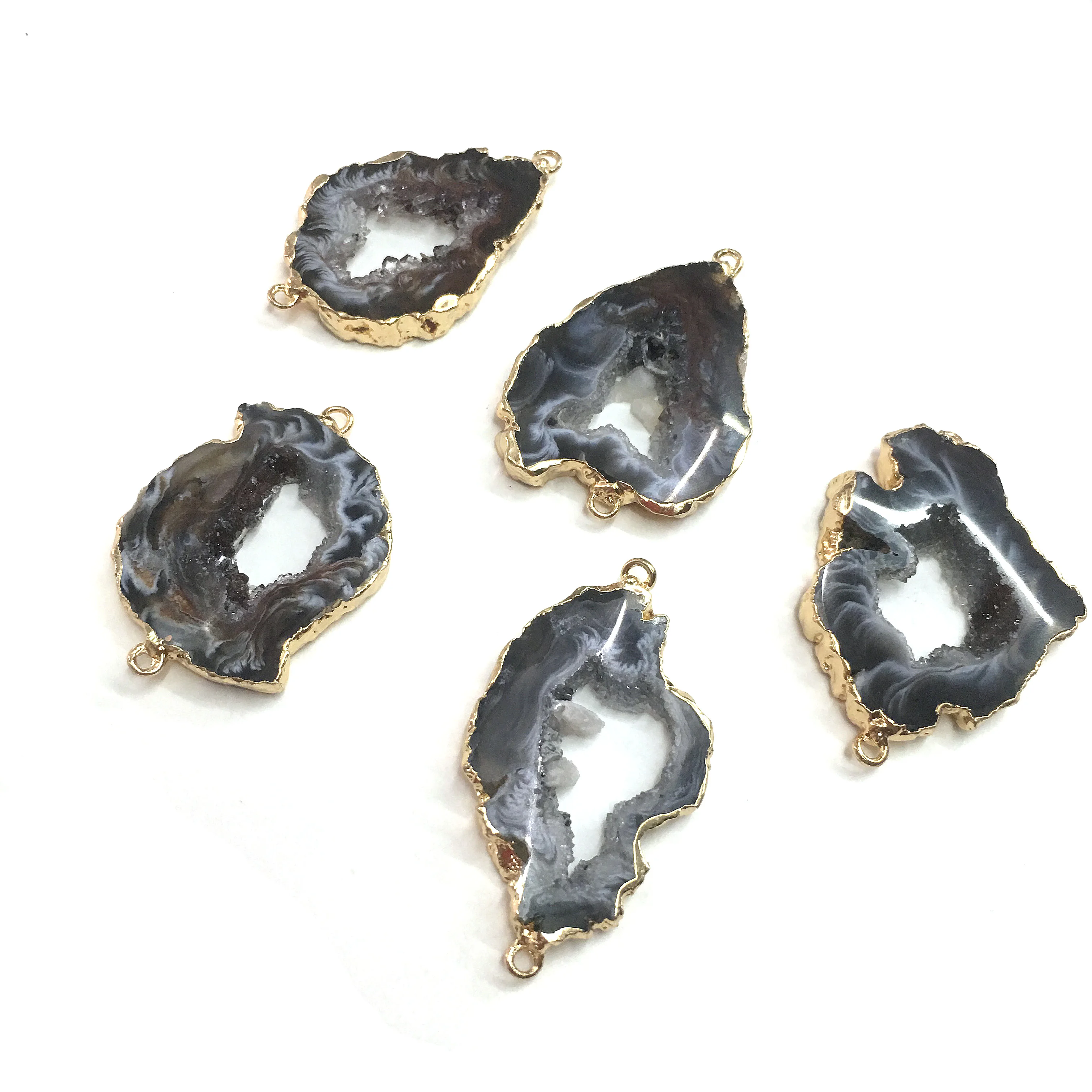 

Natural Stone slice Agates Pendants Double hole connector for Jewelry Making DIY Necklaces Bracelet Accessorie 1 piece