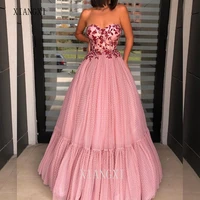 2020elegant long evening dresses tulle ball gown embroidery floor length evening dress formal gowns robe de soiree vestidos long