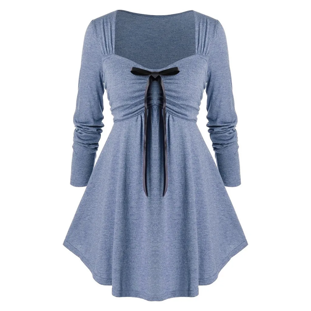 Модная плиссированная туника с бантом блузка размера плюс повседневные зимние