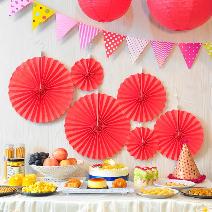 

6 шт. красные свадебные Kinderen бумажные вееры цветы ткани Ronde Papier вентиляторы Voor Thuis Tuin Baby Douche Muur