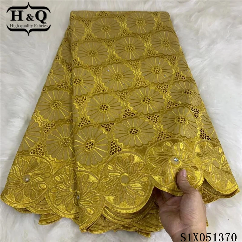 

H&Q african fabric french dry lace fabric 2021 high quality lace swiss voile lace in switzerland with stones 5 yards for sewing