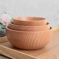 natural round wooden bowl soup salad noodle rice fruit anti fall handicraft holder kitchen handmade wood bowl for kids adult
