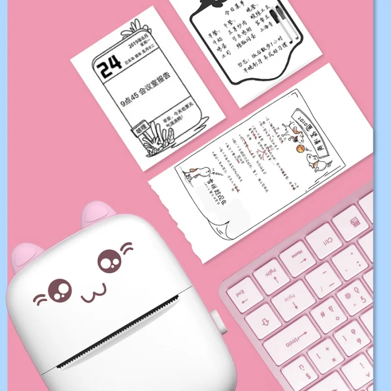 Портативный мини-термопринтер с принтом кошки карманный Термопринтер для