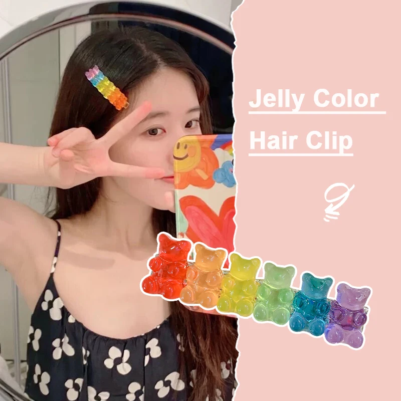 

1Pcs Jelly Bear Colorful Hair Clip Barrette Headwear Girls Women Korea Candy Color Hairpin Duckbill Clip Hair Accessories