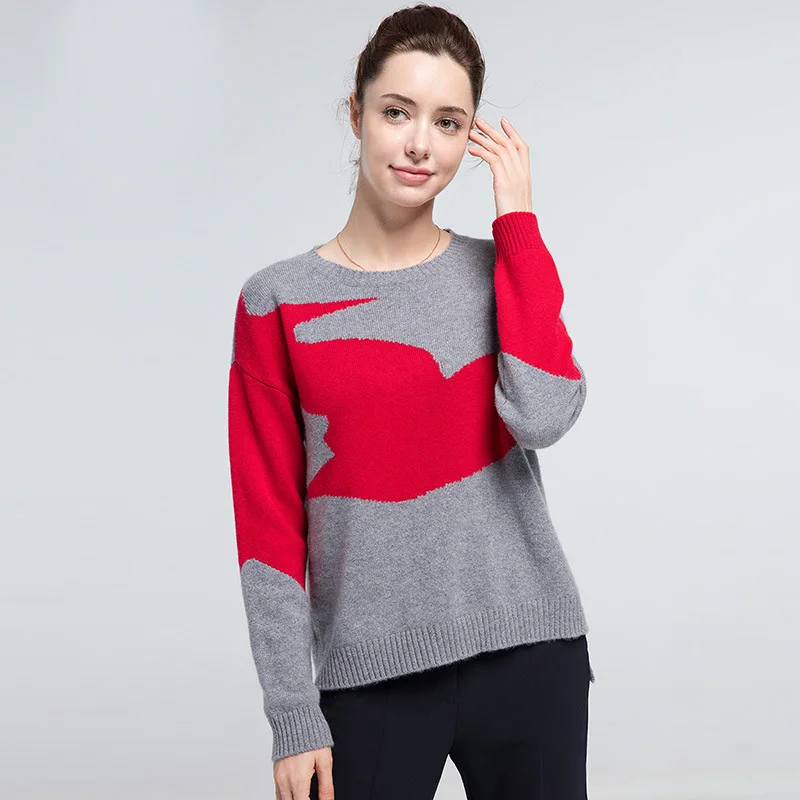 Женский шерстяной пуловер 90% 10% кашемировый свитер с круглым вырезом для женщин