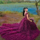 Красивые темно-фиолетовые платья из тюля с оборками в несколько рядов для фотосессии, кружевное свадебное платье на шнуровке, пышное длинное женское платье