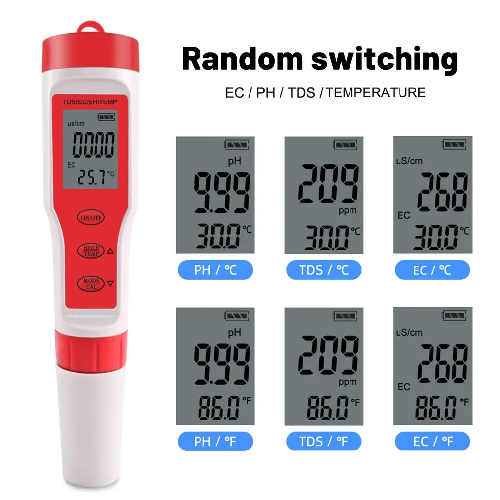 

4 In 1 Digital PH Meter With PH Tester PH TDS EC Temp High Accuracy Pen Type Tester Water Quality Tester For Drinking Water