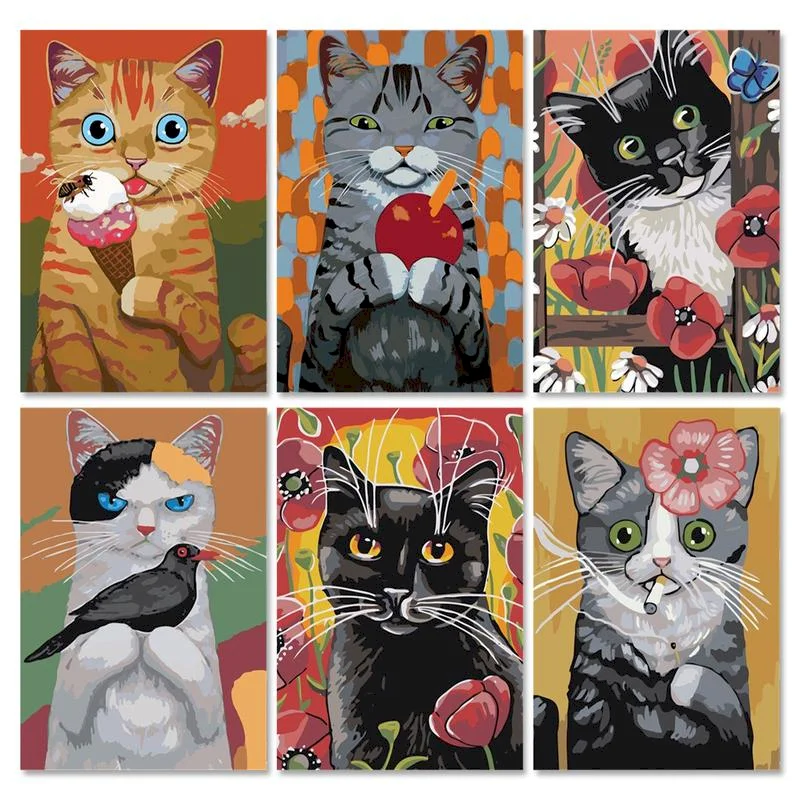 

GATYZTORY Painting By Numbers Cat Animal HandPainted Kit On Canvas Acrylic Picture Oil Painting By Numbers 60x75cm Diy Gift