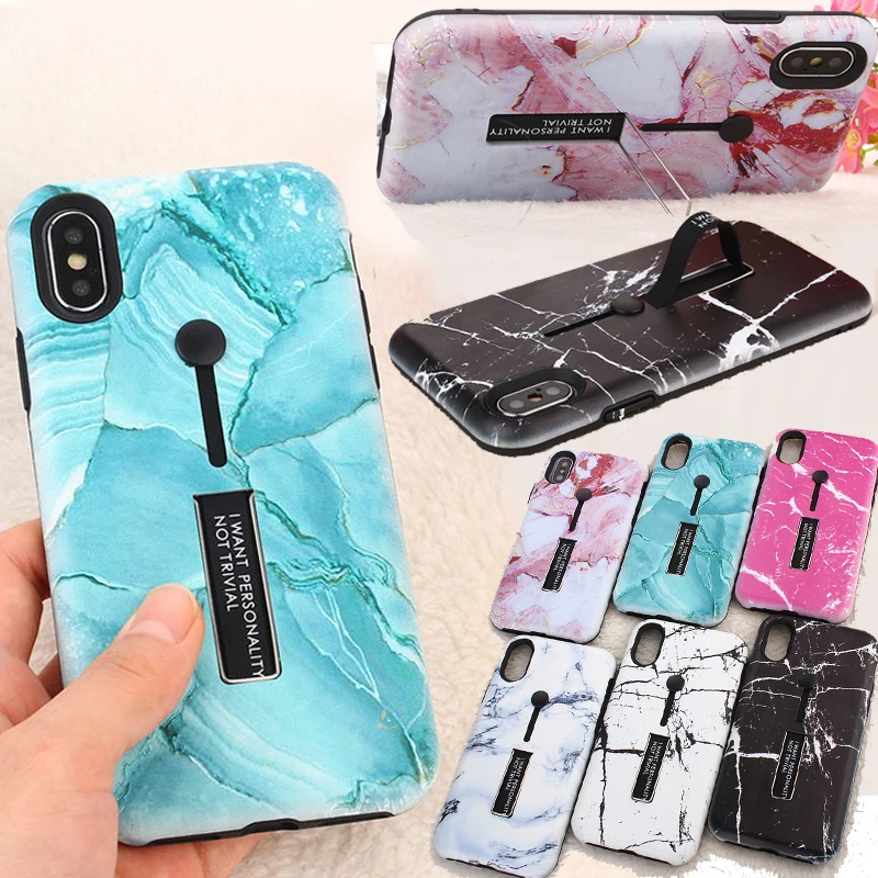 Рельефный чехол для телефона с мраморным камнем и скрытым кольцом держателем iPhone