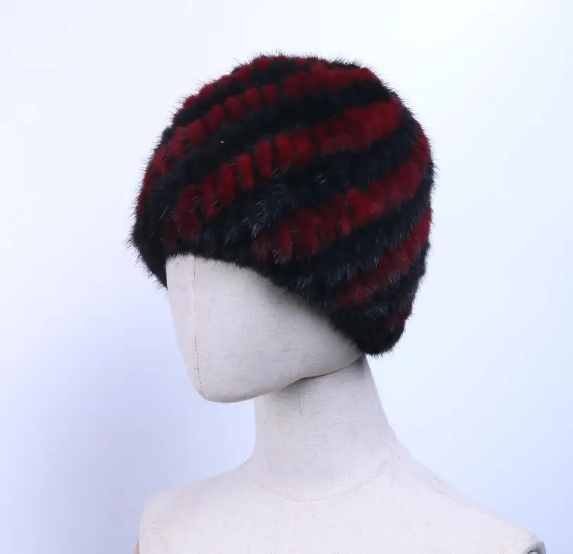 black red YC Fur шапки из натурального меха норки женские вязаные шапки из натурального меха норки шапки для женщин эластичные шапки из натурального меха женские шапки - Цвет: black red