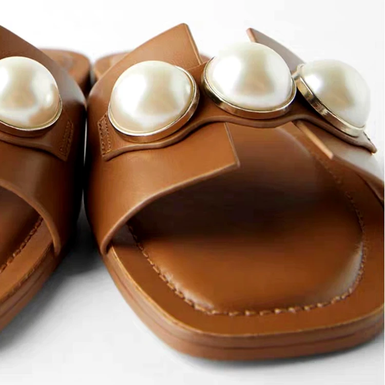 

Shoes Slippers Flat Slipers Women String Bead Slides 2021 Soft Casual Basic Rubber PU Leisure Shoes Ladies' Slippers Slipers Wom