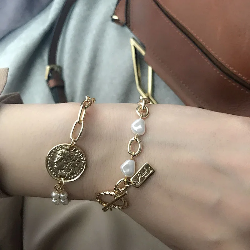 GHIDBK золотые браслеты в стиле барокко с розой и искусственным жемчугом для женщин