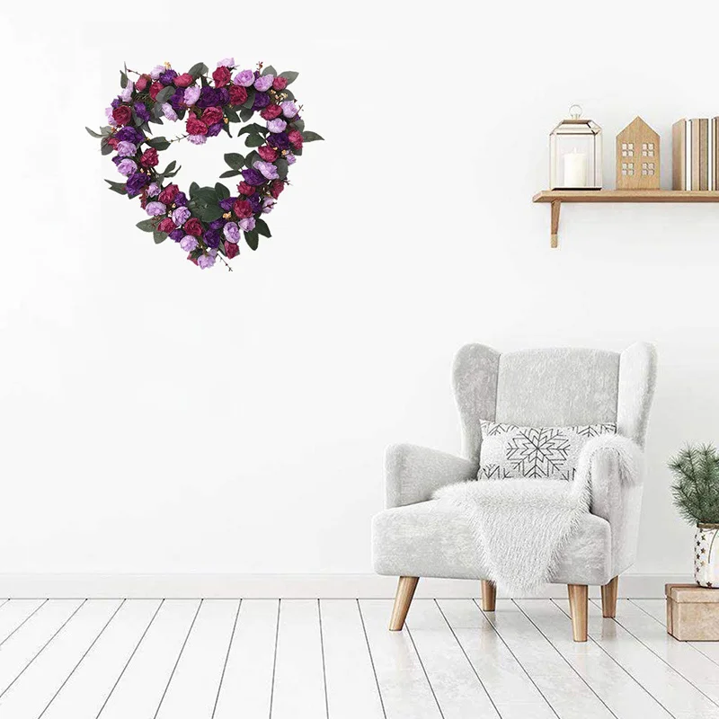 

Винтажный искусство имитация розы цветы венок 36 см в форме сердца День Святого Валентина гирлянда для двери Домашняя вечеринка Свадебный д...