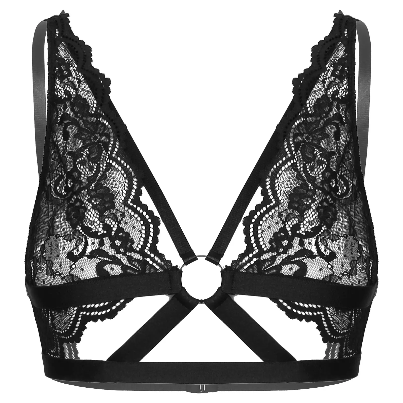 

Women Erotic Bras Sexy Lingerie Brassiere Underwear See-through Floral Lace Strappy Bra Top Hollow Out O-ring Bralette Bra Tops