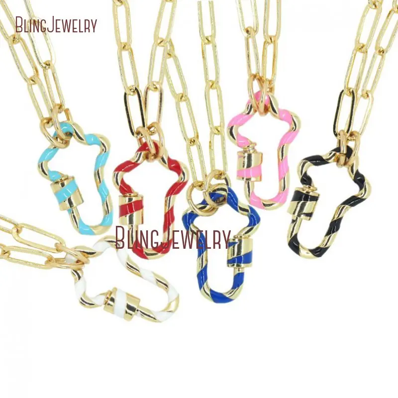 Cross Lock Necklace Enamel Star Screw Clasp Carabiner Necklace Gold Filled Chain Choker  NM30411