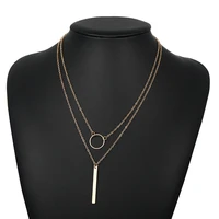 jewelry hot sale fashion temperament simple womens circle metal strip multi layer pendant necklace collarbone chain