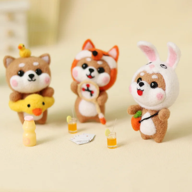 Необработанный набор милый медведь лиса кролик собака милая шерстяная игла для