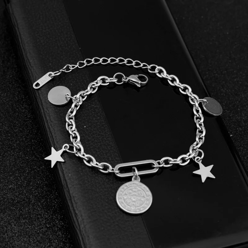 

Jesus' Cross Double-sided Round Star Bracelet Splicing Chain Overlapping Tassel Bracelet Wholesale Bracelet for Women браслеты