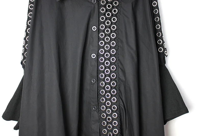 

Vefadisa Spring Rivet Decoration Blouse Woman 2021 Cotton Back Stand Collar Cardigan Blouse Full Sleeve Irregular Blouse QYF322