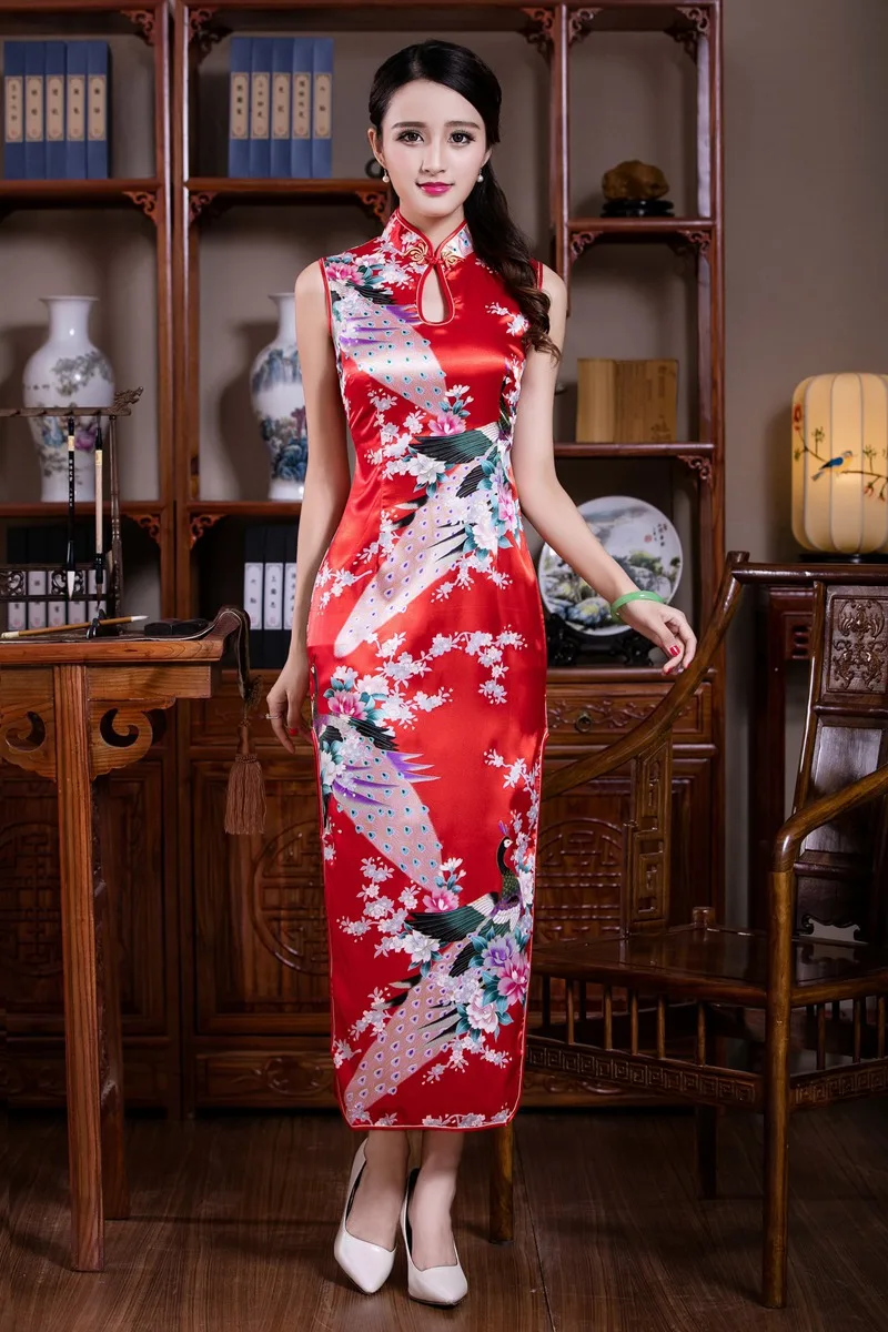 

Mandarin Collar Classic Chinese Dress For Ladies Flower Long Women White Qipao High Split Oriental Vestidos Evening Party Gown