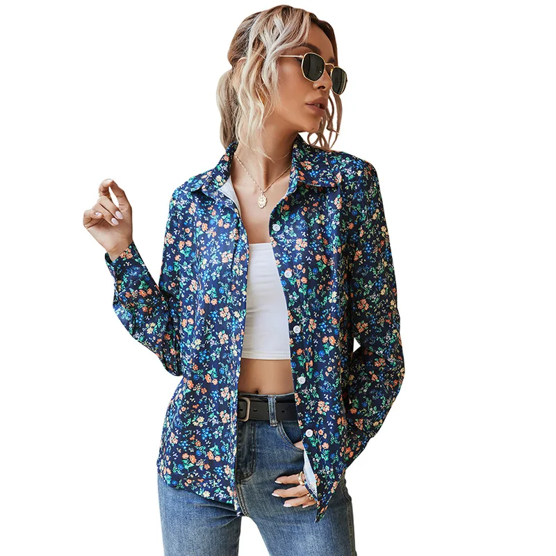 

Vintage Floral Print Turn Down Collar Long Sleeve Fashion Shirt Women Casual Streetwear Loose Plus Size Office Lady Blouses