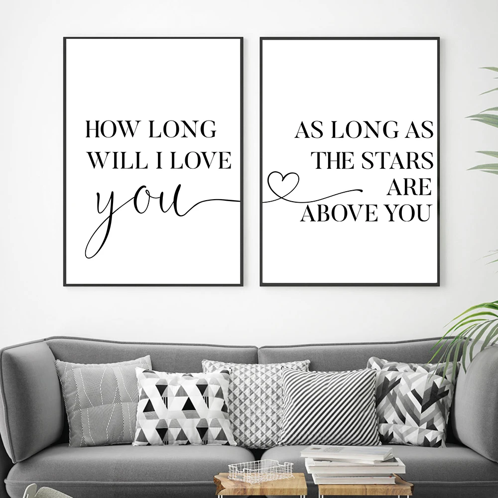 Как долго я люблю тебя плакаты и принты парные цитаты сердце Искусство Холст Картина скандинавские искусства комната Домашний декор