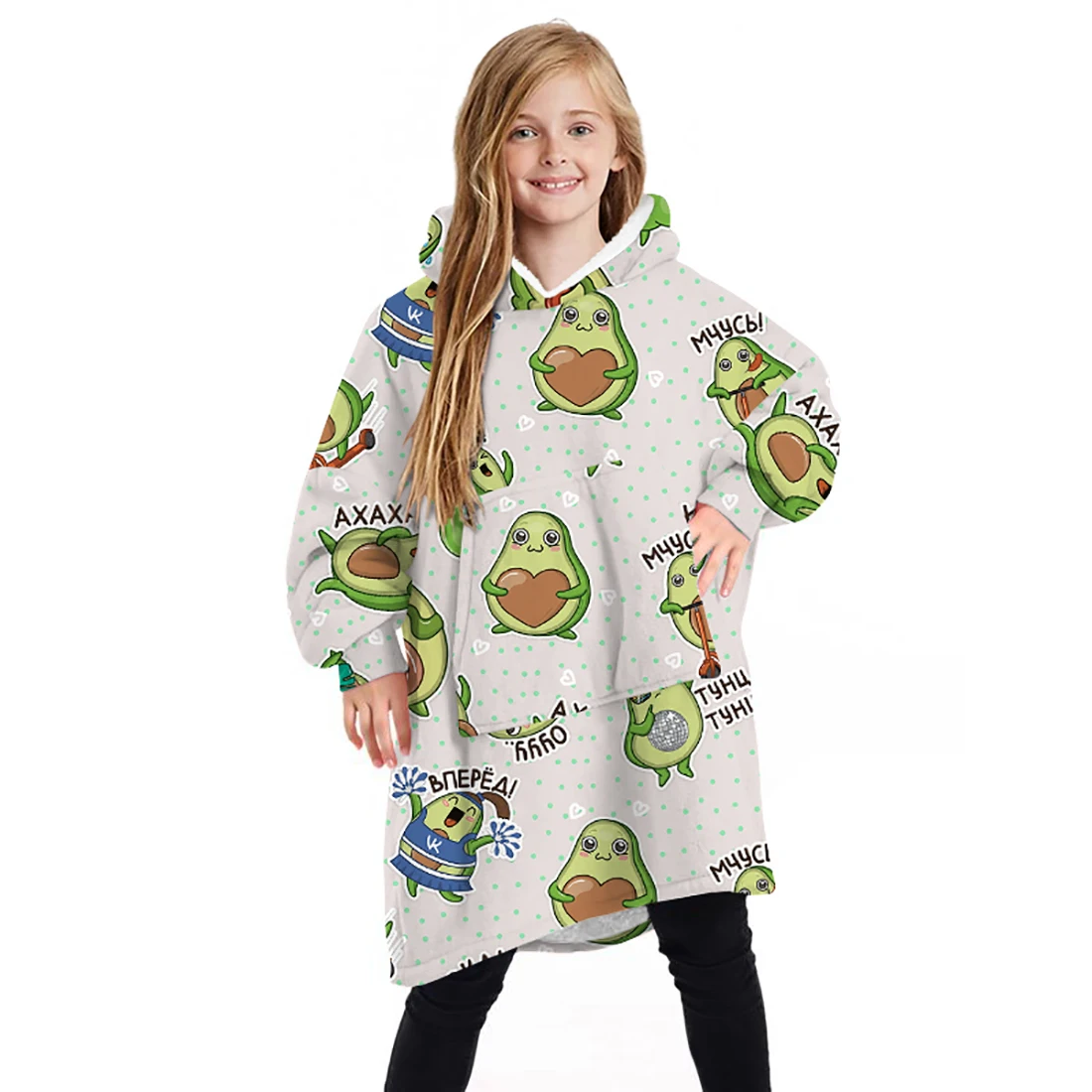 

High quality Children Print Blanket Sweatshirt Hooded Blanket with Pocket Oversized Wearable Blanket for Kids Warm Homewear Top