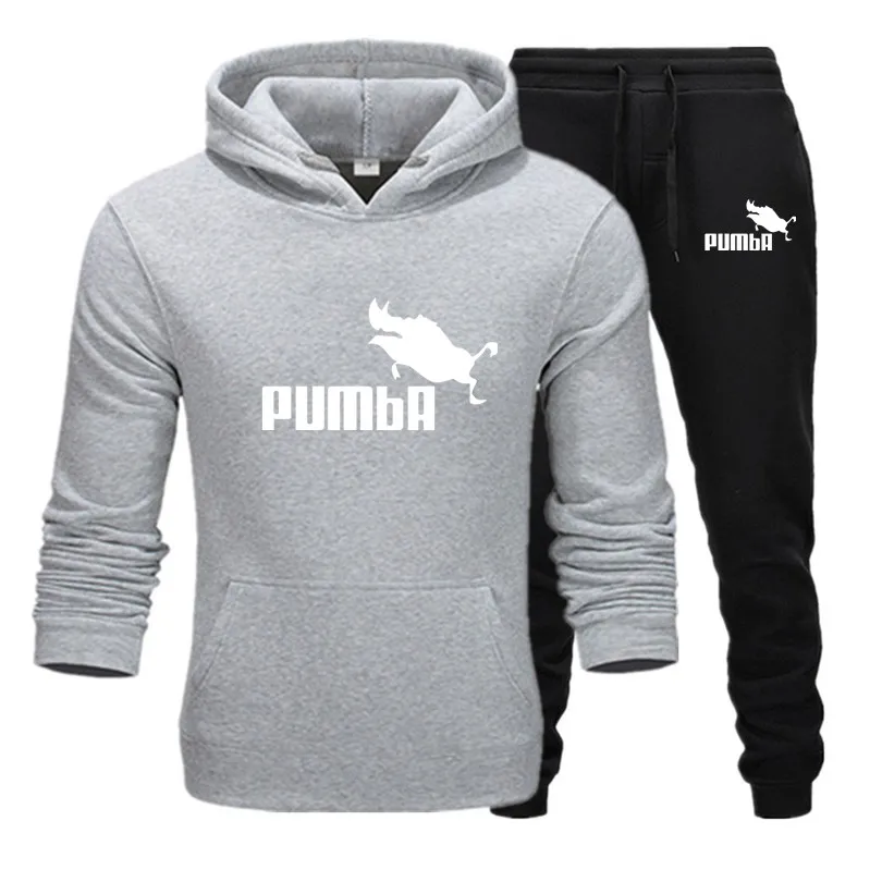 New brand men sweatshirt Tracksuit prints thermal underwear Men Sportswear Sets Fleece Thick hoodie+Pants Sporting Suit - Color: gray black35-111