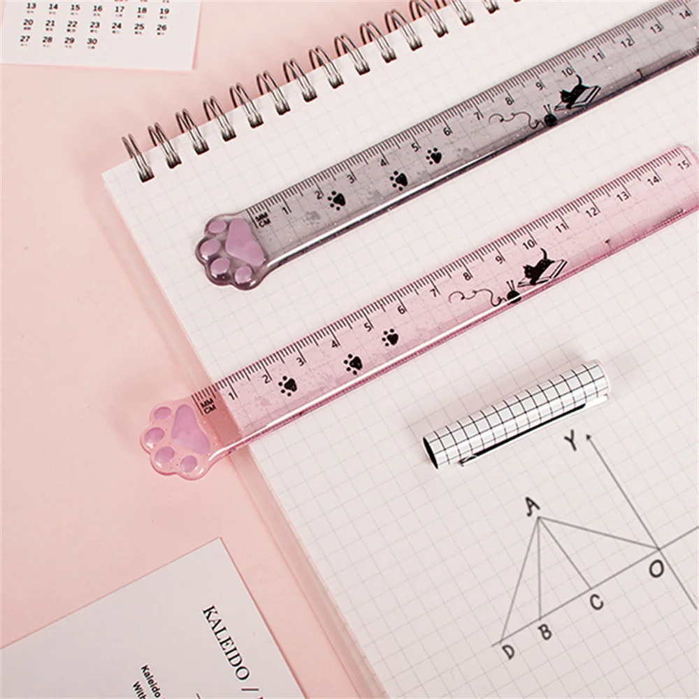1pc Cute Cat Paw Transparent Rulers 15cm Painting Measuring Tools Kawaii Stationery Kids Praise Gifts Student School Supplies