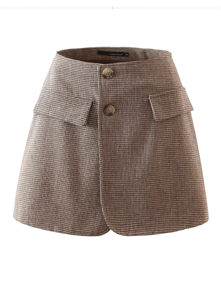 

Women 2021 za fashion woolen cloth irregular mini skirt vintage high waist button fly female skirts mujer