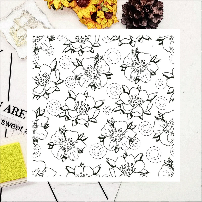 

14*14CM Flowers Lines Transparent Clear Stamps / Silicone Seals Roller Stamp For DIY Scrapbooking Photo Album/Card Making