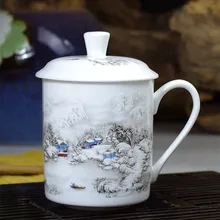 Снежная сцена, чайная кружка, Цзиндэчжэнь, синяя и белая фарфоровая чашка, керамическая чайная чашка, для офиса, для встречи, чашка для воды, из костяного фарфора, кофейная кружка для молока