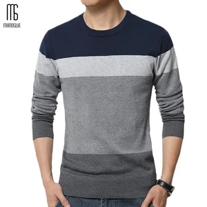 Мужской свитер с круглым вырезом Manoswe, Повседневный пуловер в полоску с длинным рукавом, в стиле пэчворк, Осень-зима
