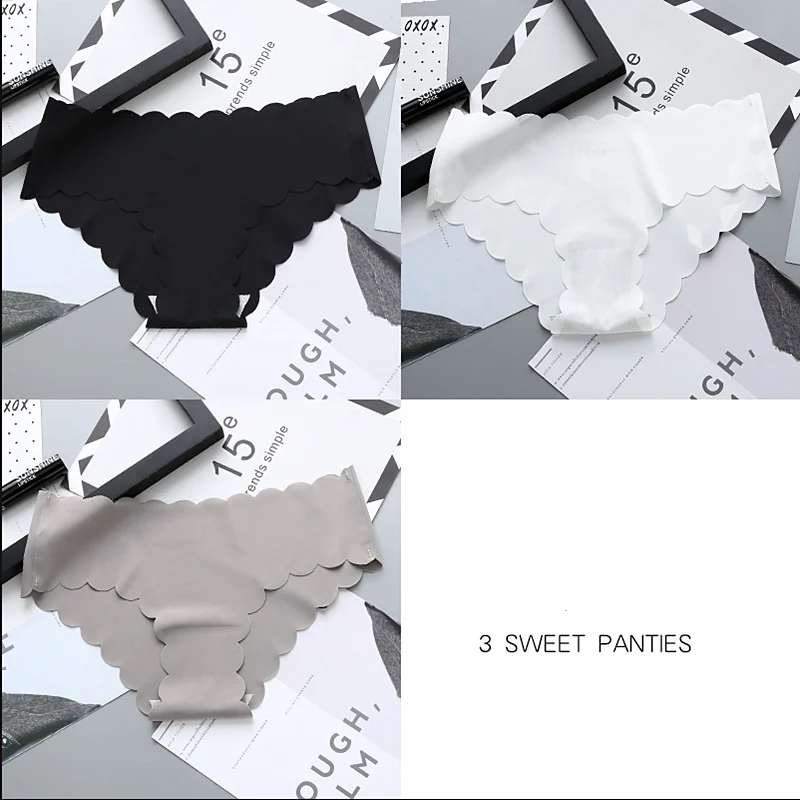 Black White Gray 3 шт. бесшовные трусики для женщин, сексуальное дамское нижнее белье, женские трусики, модные удобные женские трусики с низкой талией - Цвет: Black White Gray