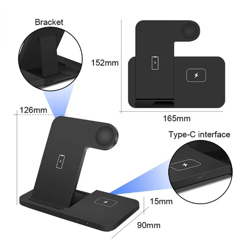 

15W 3 in 1 Wireless Charger For iPhone 11 XS XR X 8 AirPods Pro Apple Watch SE 6 5 4 3 Qi Fast Charging Stand for Samsung S9 S10