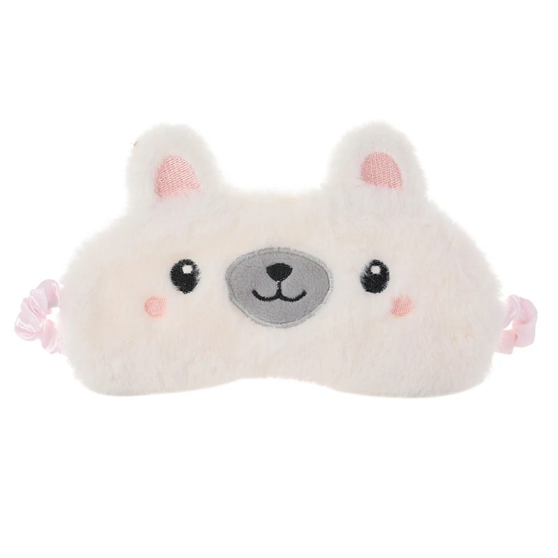 

Fluffy Plush Sleeping Eye Mask Cartoon Animal Embroidery Satin Lined Blindfold X5XA
