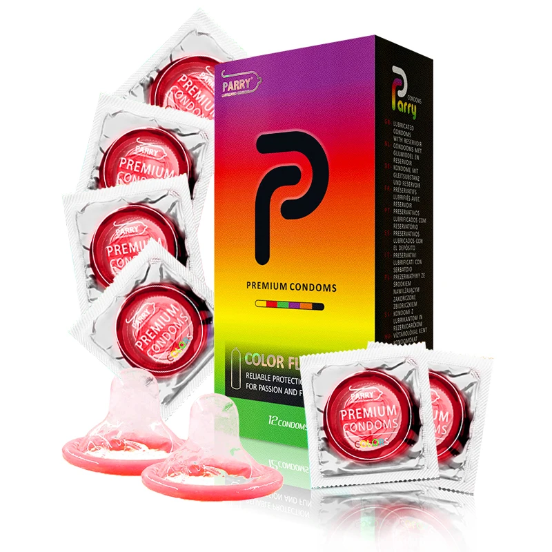 Парри презервативы 12 шт. красный черный фиолетовый оранжевый - Цена: 1115.36
