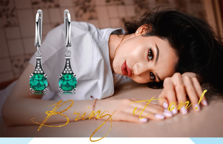 Jewelrypalace классический 2.9ct Подушки Nano России имитации Изумрудный Длинные Висячие серьги 925 серебро Висячие Серьги Новое поступление