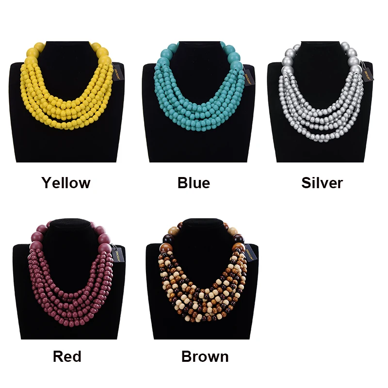 

6 Colors Collar Creative Chain Style Bib Pendant Necklace Wooden Necklaces Colorful Jewelry Multilayer Necklace Wooden Bead