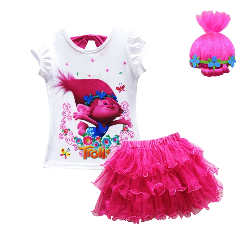 

Для летних вечеринок троллей футболка комплект с юбкой и футболкой комплект одежды для маленьких детей; Платье принцессы; Одежда для малыше...