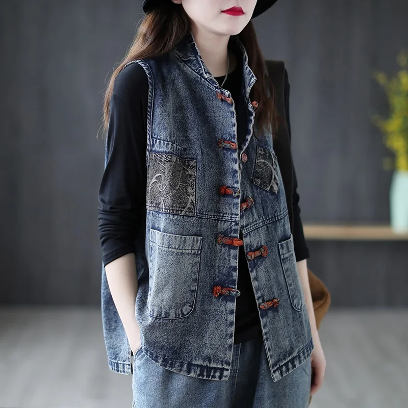 YASUGUOJI Women Fashion Korean Style Vest Female Vintage Sleeveless Plus Size Casual Denim Coat Office Lady Jean Waistcoat | Женская