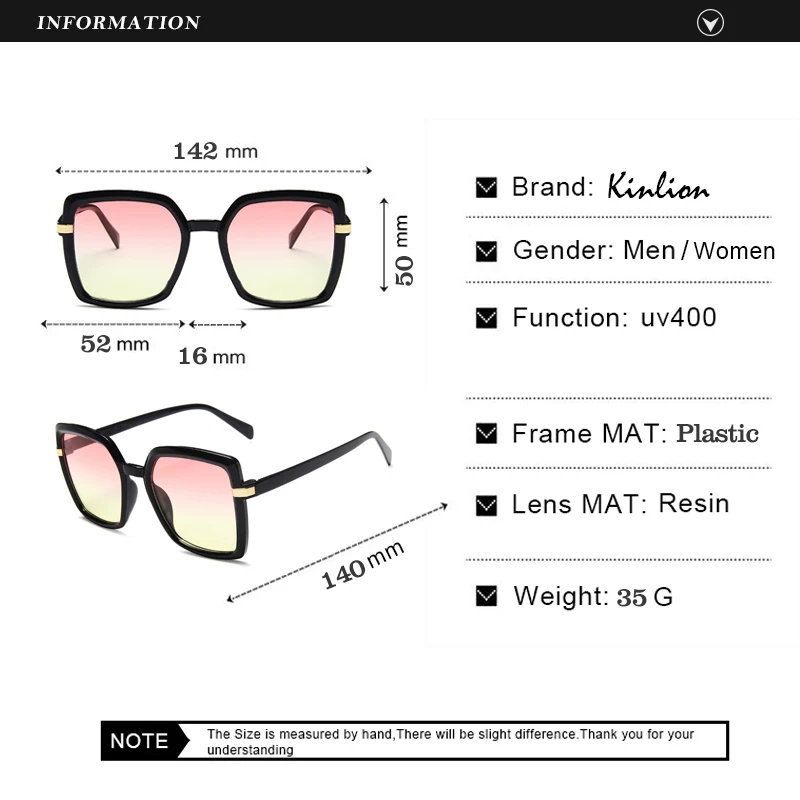 

Kinlion Classic Plastic Square Sunglasses Men Vintage Ocean Pieces Big Women Sunglass for Ladies Female Goggle Sun Glasses Gafas