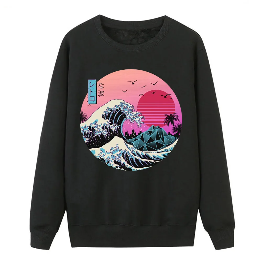 Великие Ретро толстовки с рисунком волн женские круглым вырезом Япония Аниме