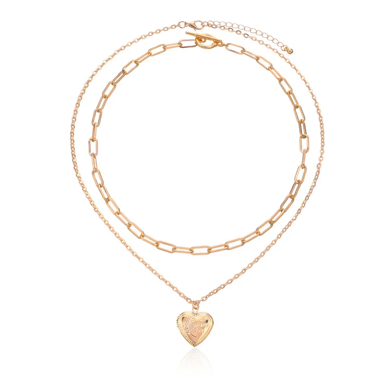 

Vintage Boho Multilayer Choker Heart Pendant Chain Gold Silver Color Hip Hop Necklace for Women Fashion Jewelry Gift