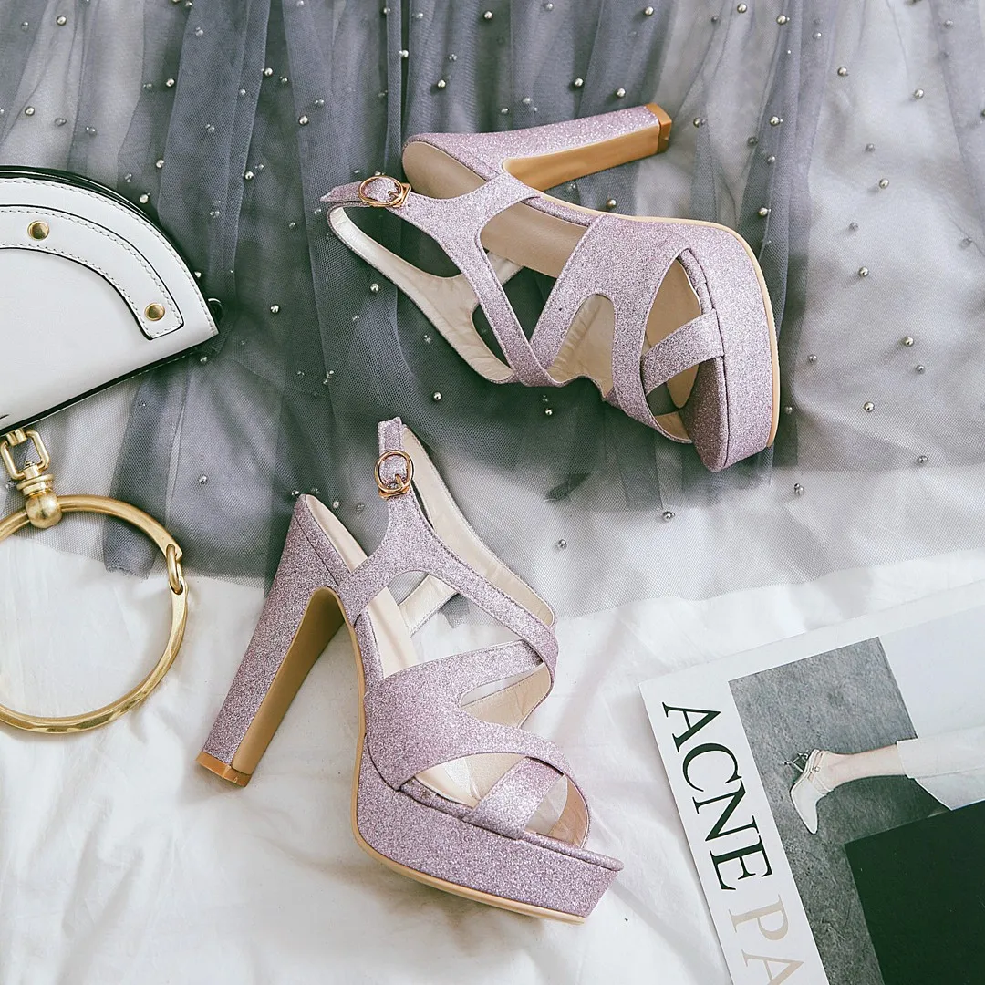 

Women's High Heels Fashion Toe Platform High Heels 12cm Sandals Summer Shoes Gladiator Roman Sandals Large Size 34-43