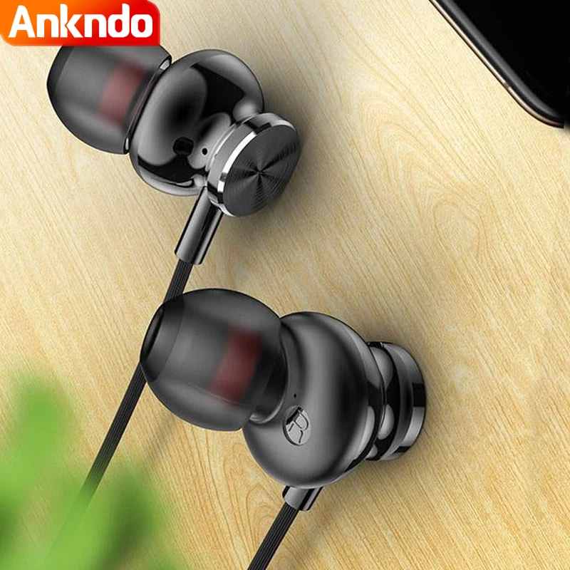

ANKNDO 3.5mm AUX Wired Earphone with Mic Handsfree in-ear HiFi Stereo Bass Headset for Smartphone Tablet Metal Wire Headphone