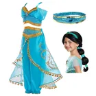 Девушки платье цвета Жасмин вверх Детские Вечерние платья с цветком и блестками с принтом Аравийский Лампа Аладдина принцессы для девочек костюм для детей, костюм на Хэллоуин, нарядное