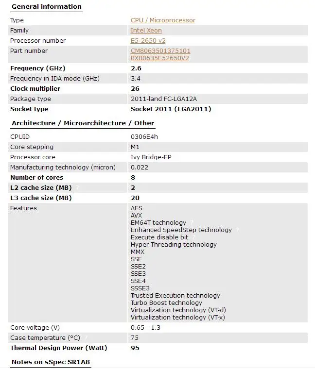 Процессор Intel Xeon E5 2650 V2 8 ядер 2,6 ГГц 20 м 95 Вт E5 2650 V2 SR1A8 cpu-in cpu от Compute sell E5 2689